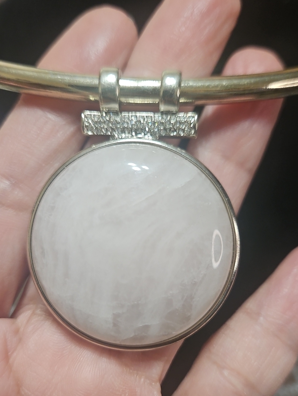 White House Black Market Pale Gold Tone Pendant Necklace with Soft Pink Stone
